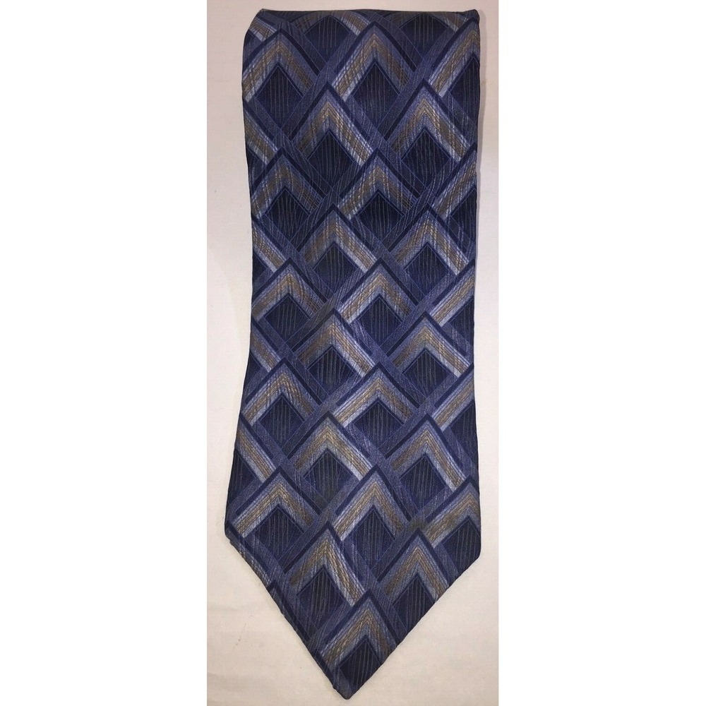 NOS ARROW Dark‎ Blue Grey Gold Diamond Patterned Silk Neck Tie 56" Length